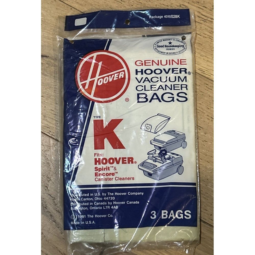 3 Vacuum Bags, GENUINE HOOVER Type K Canister. Part 4010028K